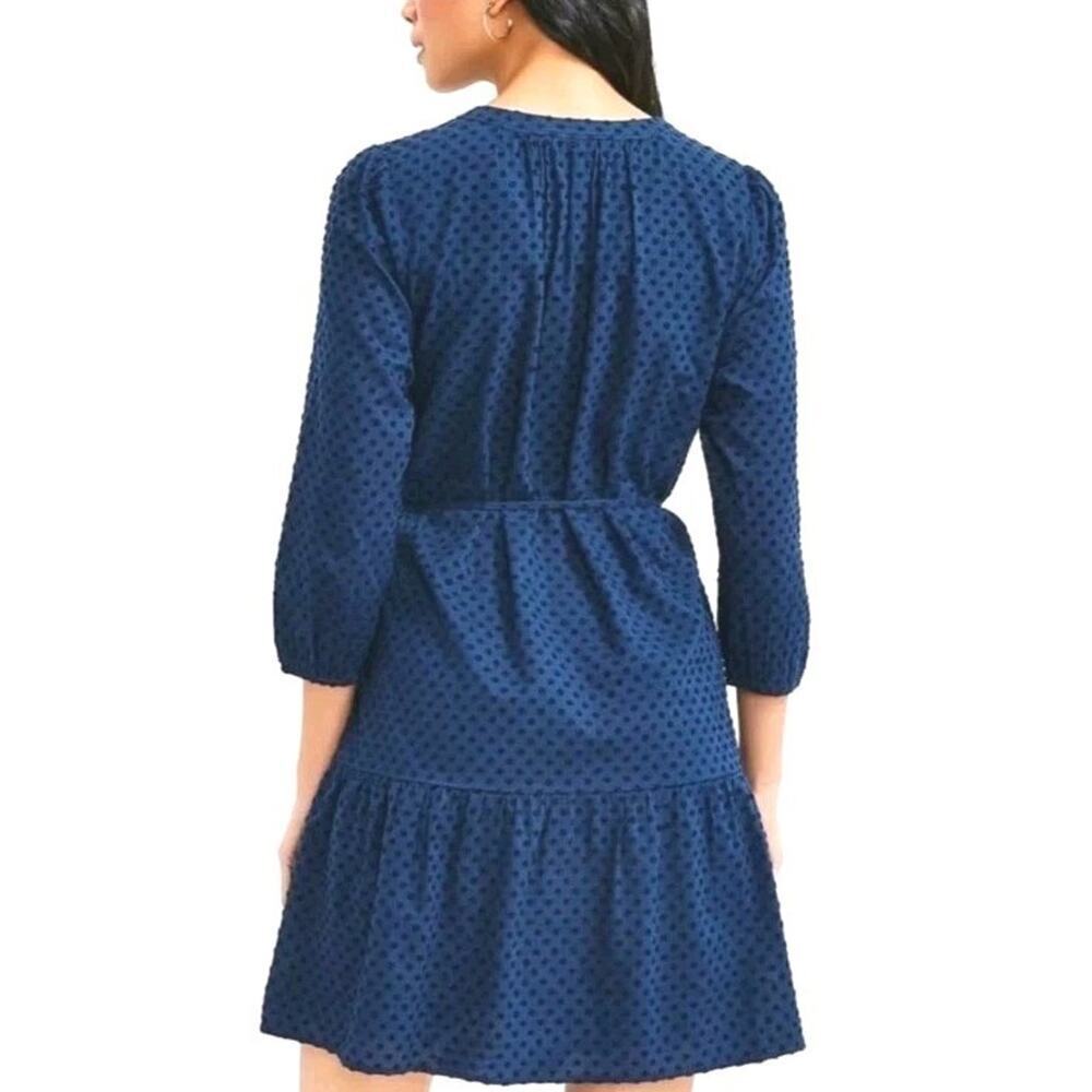 LOFT~Woman Size L~ Navy Blue Henley Flounce Shirtdress Fully Lined. - Picture 3 of 16